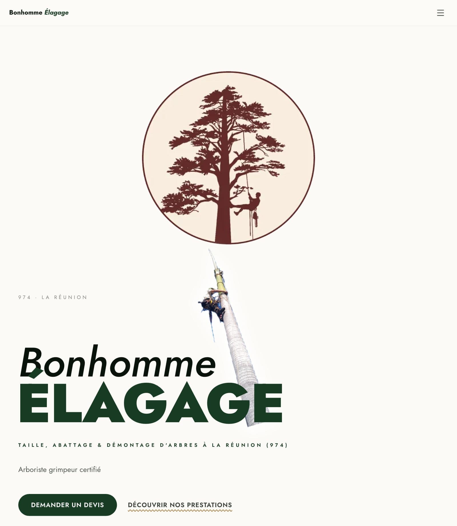 The home page of Bonhomme Élagage, seen through the CrushCode heart