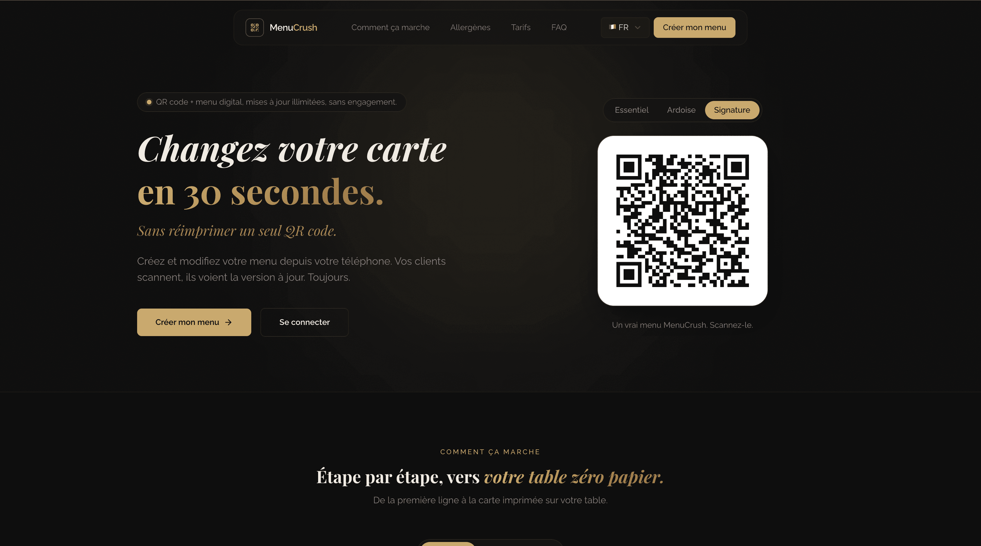 MenuCrush – Menus digitaux, zéro réimpression